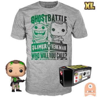 Funko POP! &amp; TEE BOX Ghosbusters Dr. Peter Venkman with Slime Exclusive - X-Large
