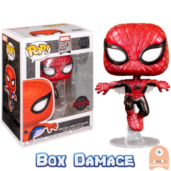 POP! Marvel Spider-Man First Appearance Metallic #593 Marvel 80th Excl - Box DMG