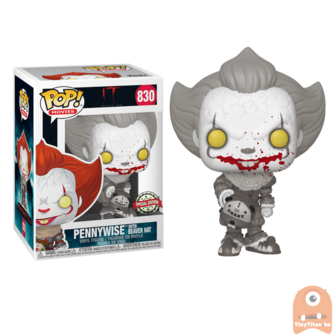 POP! Movies Pennywise /w beaver Hat Black &amp; White #830 IT - Exclusive 