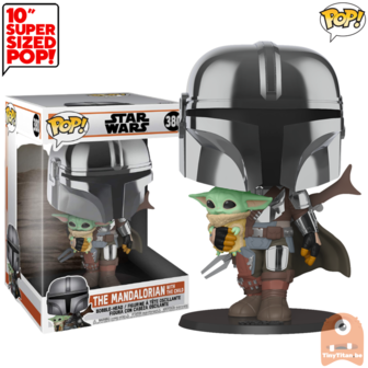 Funko POP! Star Wars The Mandalorian Holding The Child CHROME 10 INCH 380 