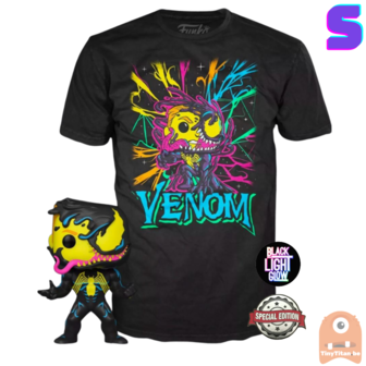 Funko POP! &amp; TEE BOX Venom Eddie Brock BlackLight - Marvel Exclusive - Small