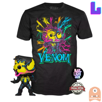 Funko POP! &amp; TEE BOX Venom Eddie Brock BlackLight - Marvel Exclusive - Large