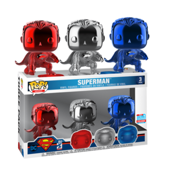 POP! Heroes Superman landing Chrome 3-Pack DC NYCC Exclusive