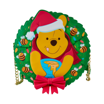 LOUNGEFLY Winnie the Pooh - Pooh Stuck in Wreath Glow in the Dark 9&quot; Faux Leather Crossbody Bag