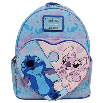 LOUNGEFLY Stitch and Angel Puzzle Pieces Mini Backpack Exclusive ed.