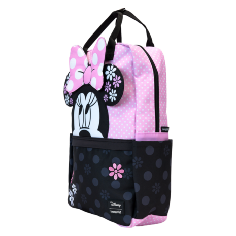 LOUNGEFLY Minnie Mouse Floral Rock The Dots Nylon Full-Size BackPack