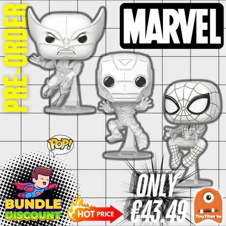 FUNKO POP! Super Discount Bundle of 3 MARVEL SKETCHED Pre-Order
