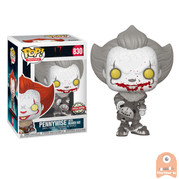 POP! Movies Pennywise /w beaver Hat Black &amp; White #830 IT - Exclusive 