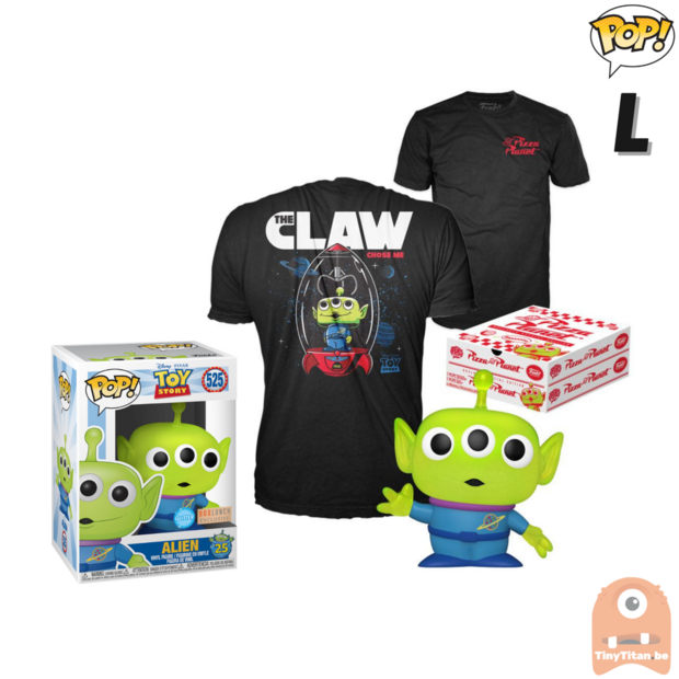Funko POP! &amp; TEE BOX Pixar Alien Pizza Planet Glitter Translucent Exclusive - Large