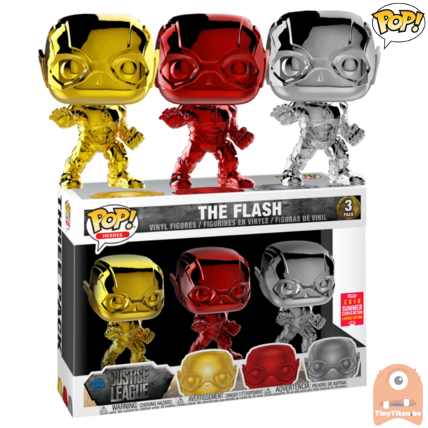POP! Heroes The Flash Justice League Chrome 3-Pack DC - SDCC Exclusive