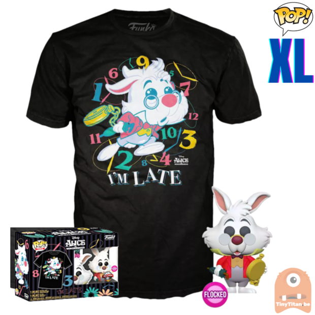 Funko POP! &amp; TEE BOX White Rabbit Flocked - Alice in Wonderland Disney Exclusive - X-Large