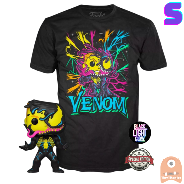Funko POP! &amp; TEE BOX Venom Eddie Brock BlackLight - Marvel Exclusive - Small