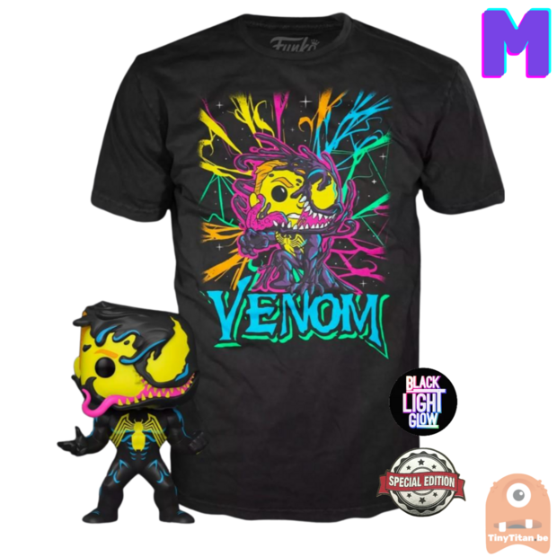 Funko POP! &amp; TEE BOX Venom Eddie Brock BlackLight - Marvel Exclusive - Medium