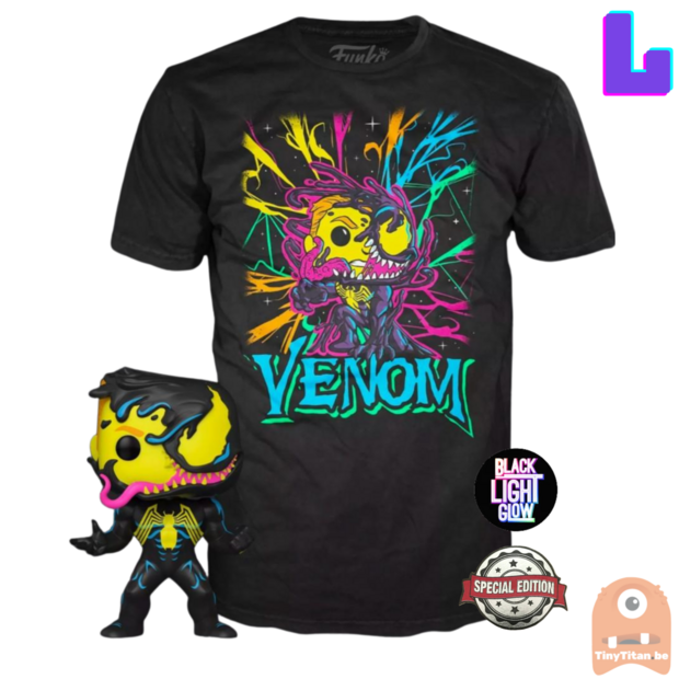 Funko POP! &amp; TEE BOX Venom Eddie Brock BlackLight - Marvel Exclusive - Large