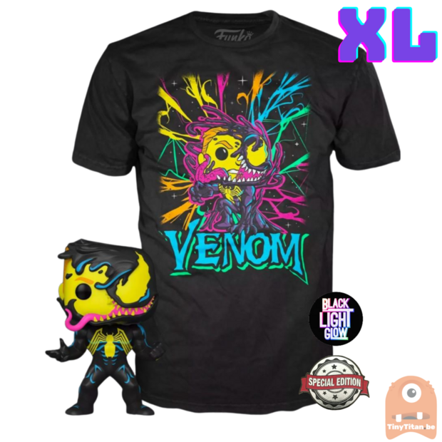 Funko POP! &amp; TEE BOX Venom Eddie Brock BlackLight - Marvel Exclusive - XLarge