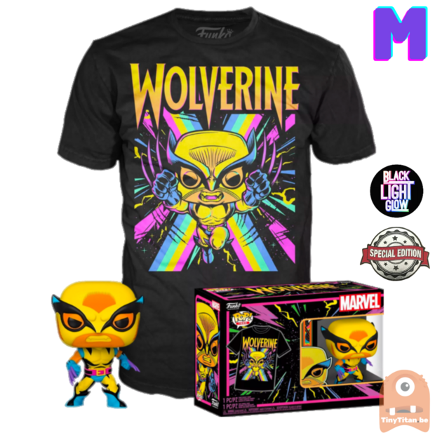 Funko POP! &amp; TEE BOX X-Men Wolverine BlackLight - Marvel Exclusive - Medium