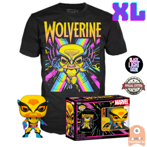 Funko POP! &amp; TEE BOX X-Men Wolverine BlackLight - Marvel Exclusive - Xlarge