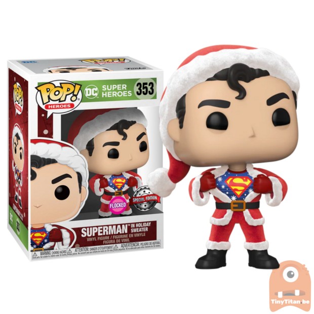 POP! Heroes Superman in Holiday Sweater FLocked 353 DC  Exclusive 