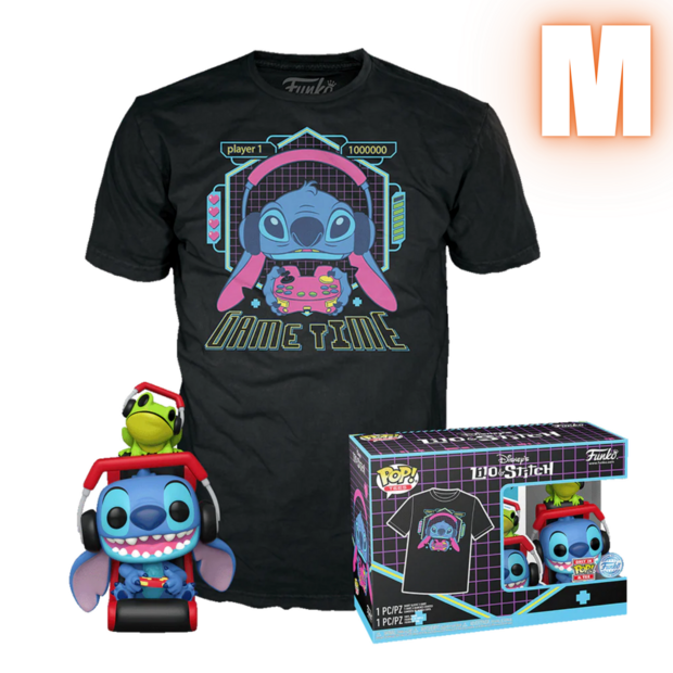 Funko POP! &amp; TEE Box Gamer Stitch w/ Frog - Disney Lilo &amp; Stitch Exclusive - M