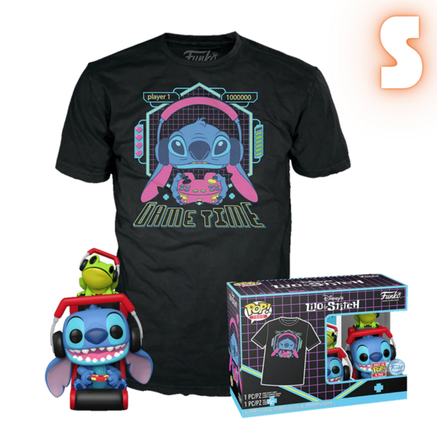 Funko POP! &amp; TEE Box Gamer Stitch w/ Frog - Disney Lilo &amp; Stitch Exclusive - S